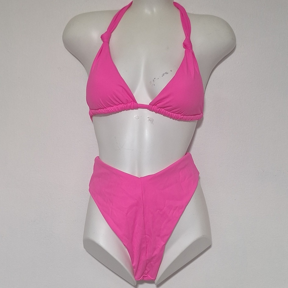 Vibrant Pink Bikini Swim Set High Waist Cheeky Bottoms